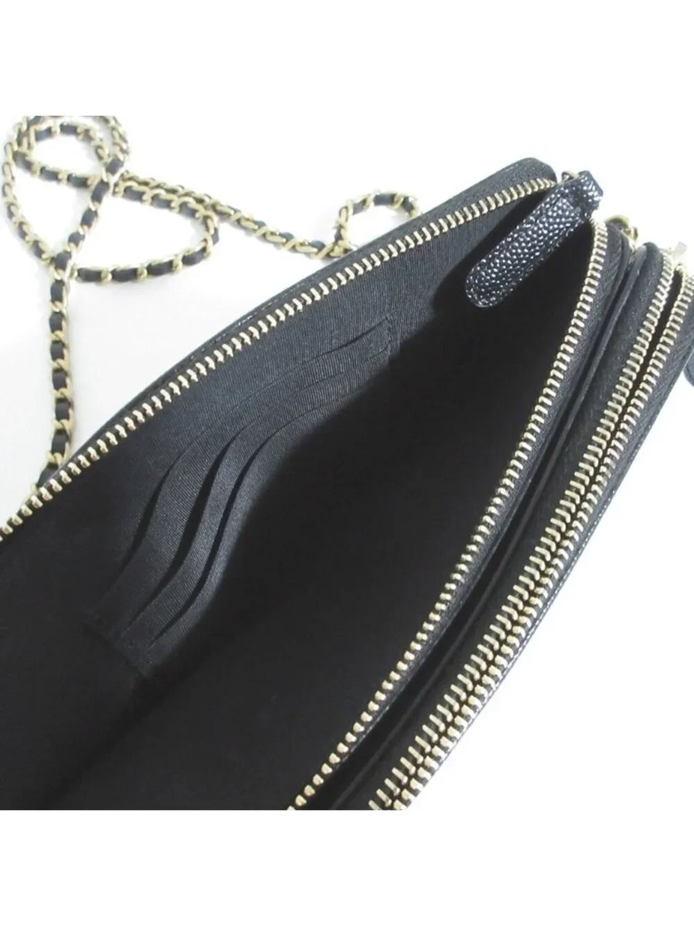 Chanel Deauville Caviar Leather Chain Wallet Shoulder Bag Black